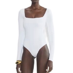 Babaton White Long Sleeve Bodysuit with Square Neckline Size S